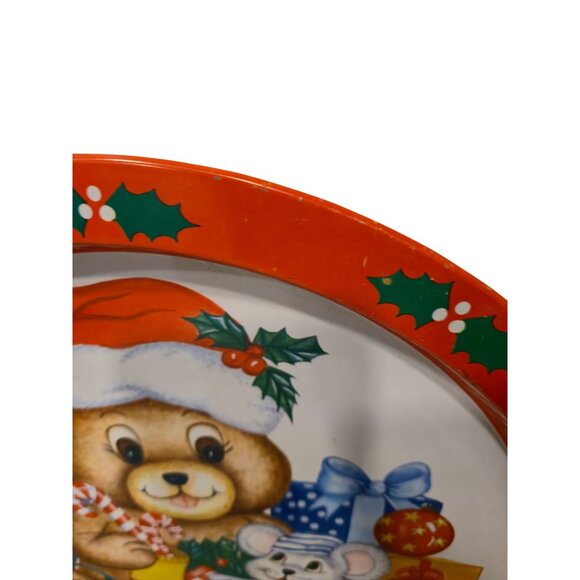 Retro Christmas tin tray set Teddy bear anthropomorphic Holiday serving platter - Picture 7 of 10